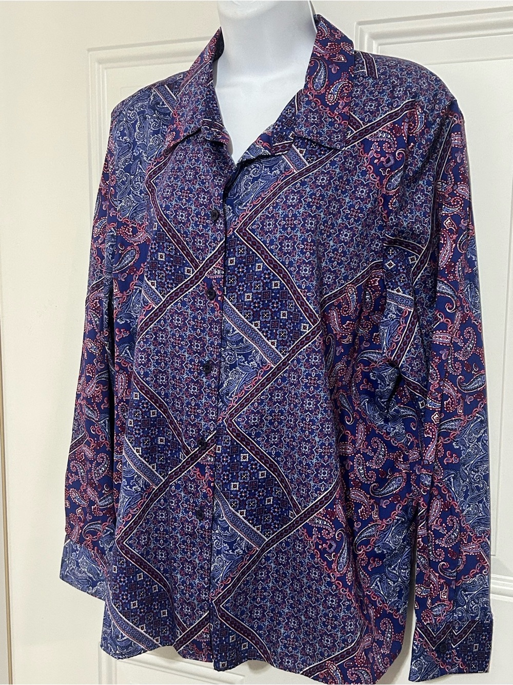Foxcroft Navy and Pink Paisley Button-Down Shirt